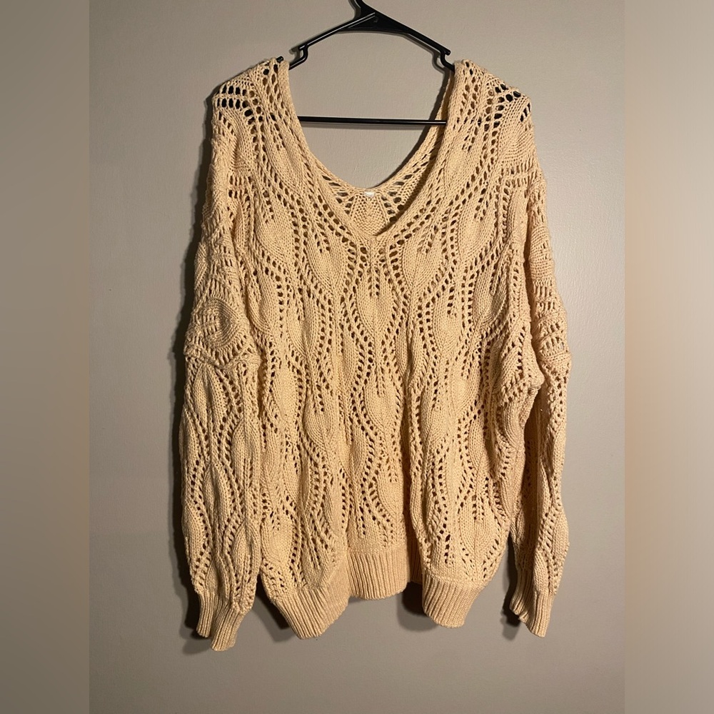 Item 125 Cream Open-Knit V-Neck Women’s Sweater